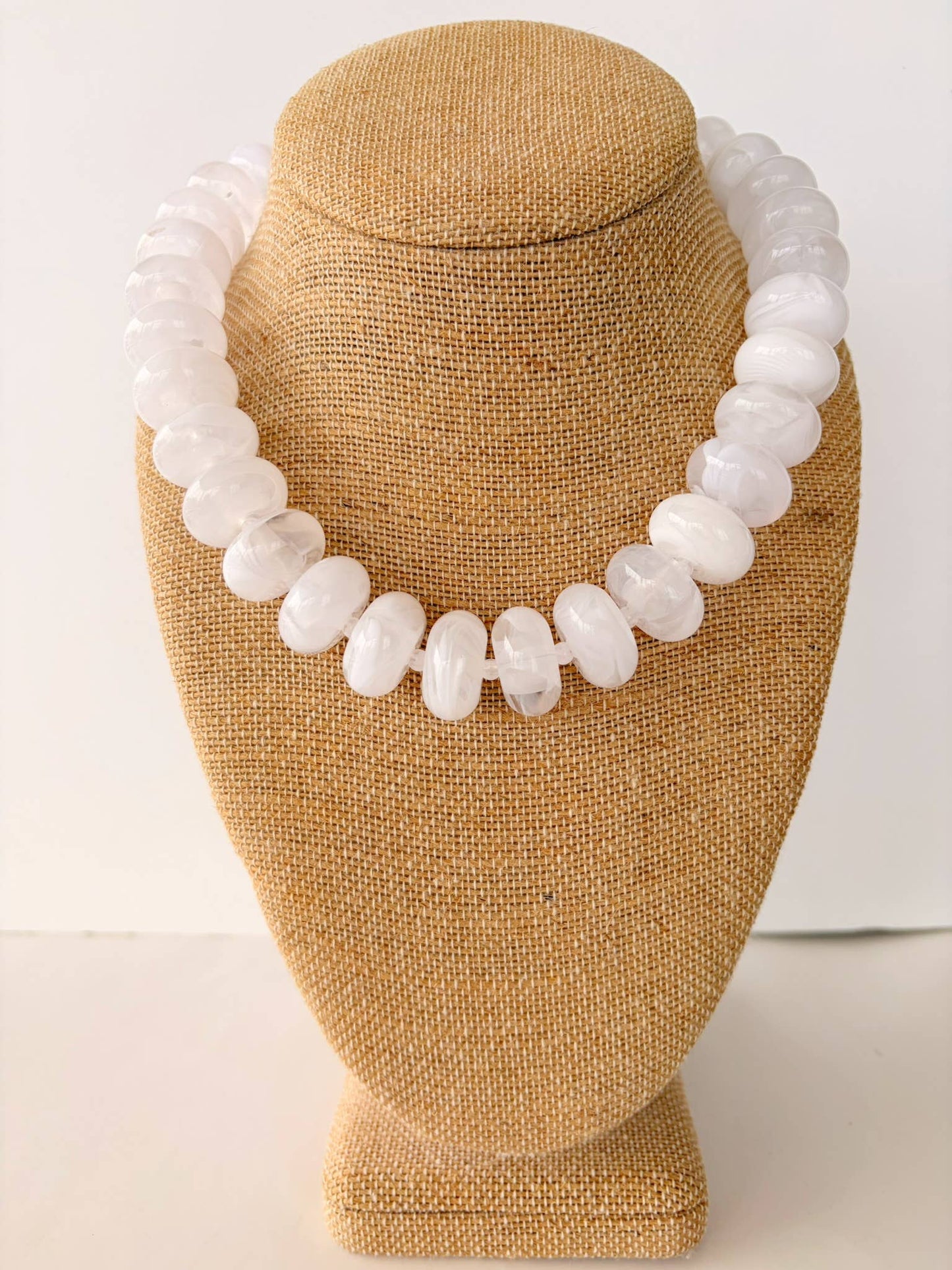 Clear & White Rondelle Beaded Necklace – Elegant Layering Necklace (Adjustable 18”)