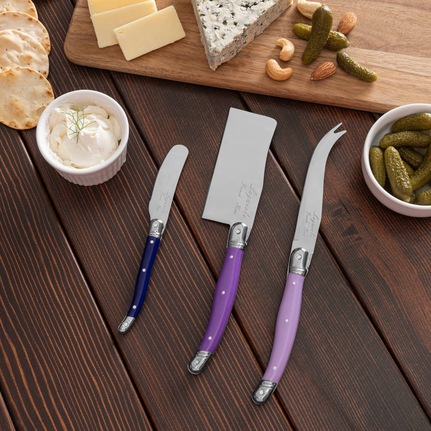 French Home Laguiole Set of 3 Cheese Knives, Plum Rose
