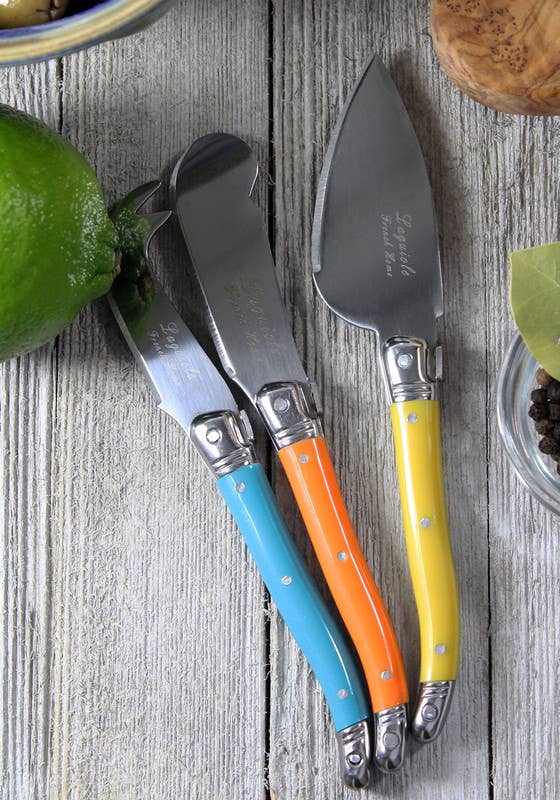 French Home Laguiole 3-Piece Jewel Colored Cheese Knife Set