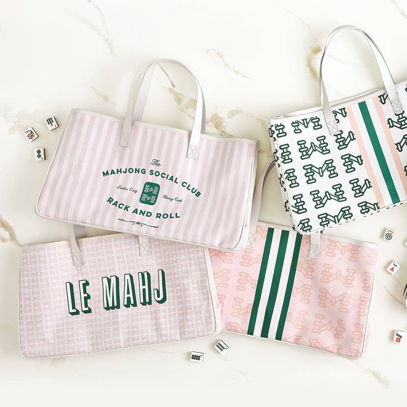 Mahjong Canvas Tote - Mahj Pink: 11" H x 20" W x 6" D, Inside Pocket: 7.5" H x 9" W