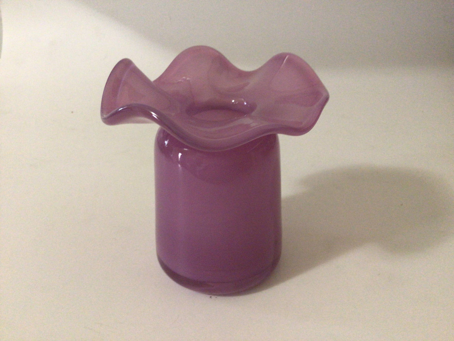 Ruffle Bud vase: Light Blue / Blown Glass / 5”x4”