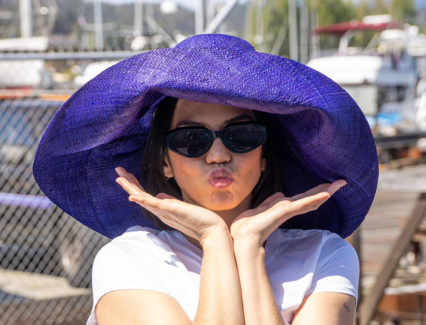 Monica 5" & 7" Wide Brim Solid Color Packable Straw Sun Hats: Tobacco / 5 Inch