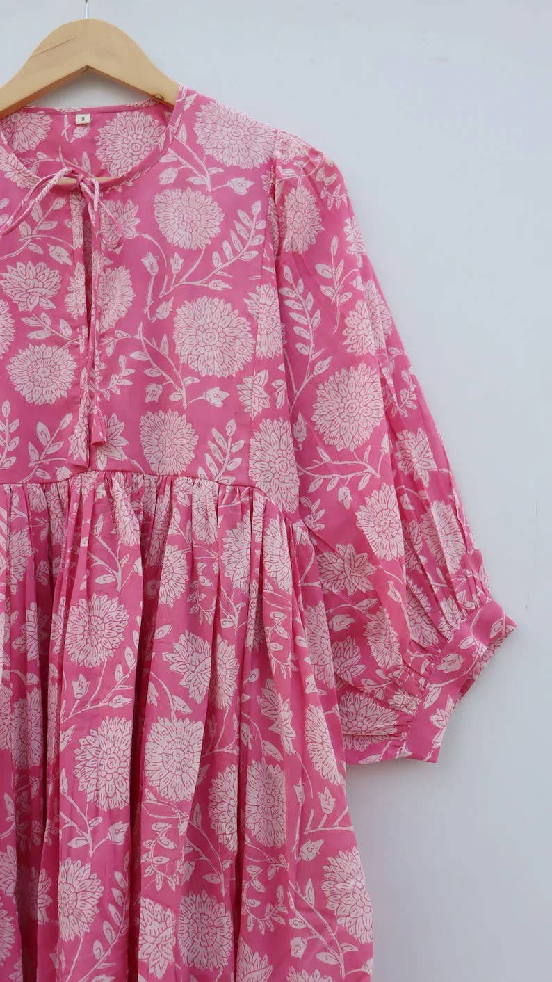 Floral Print Midi Dress Mini Dress Long Deep Neck Women Soft: Mini 87 cm / S