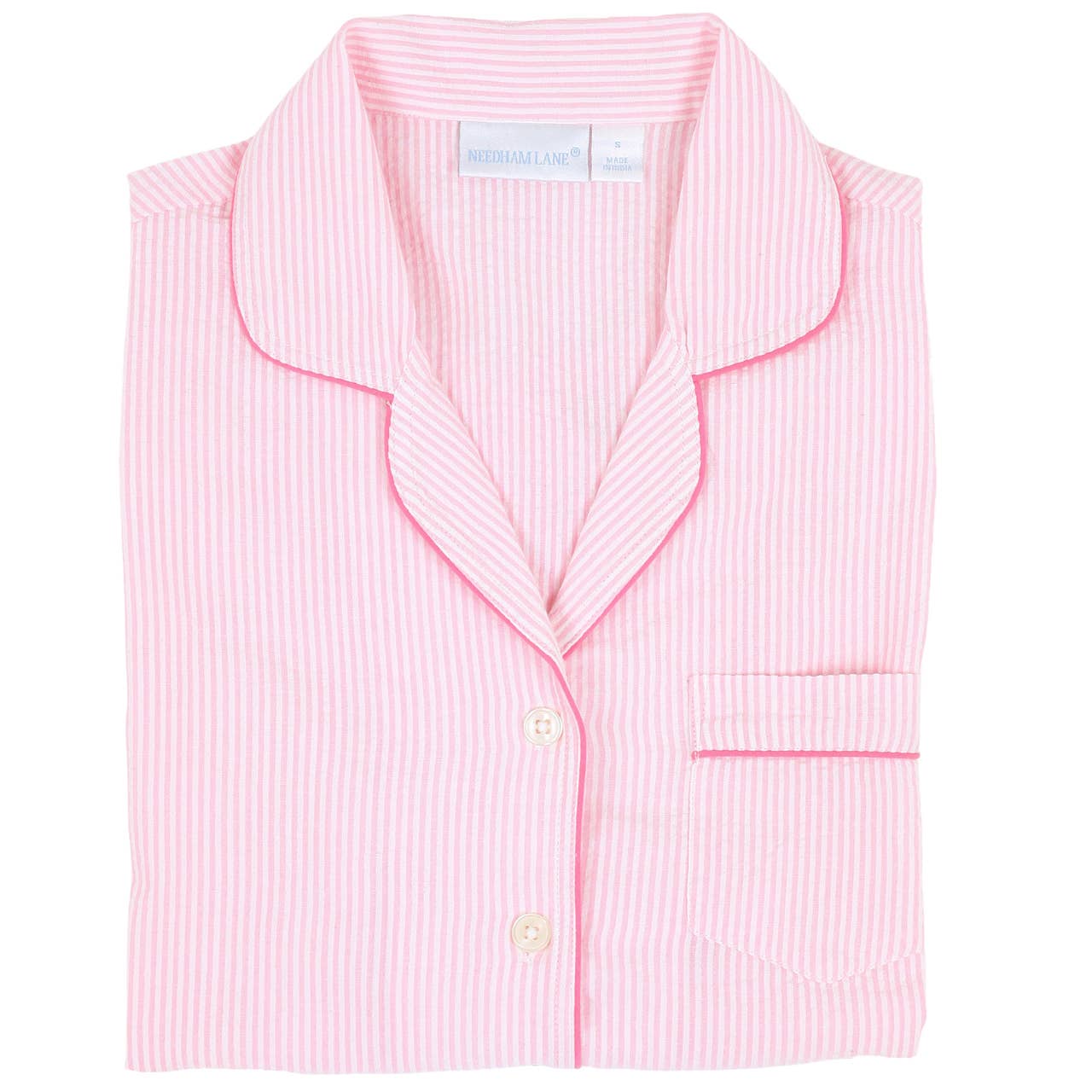 Pink Seersucker-Pink Short Sleeve Long Pant Pajamas