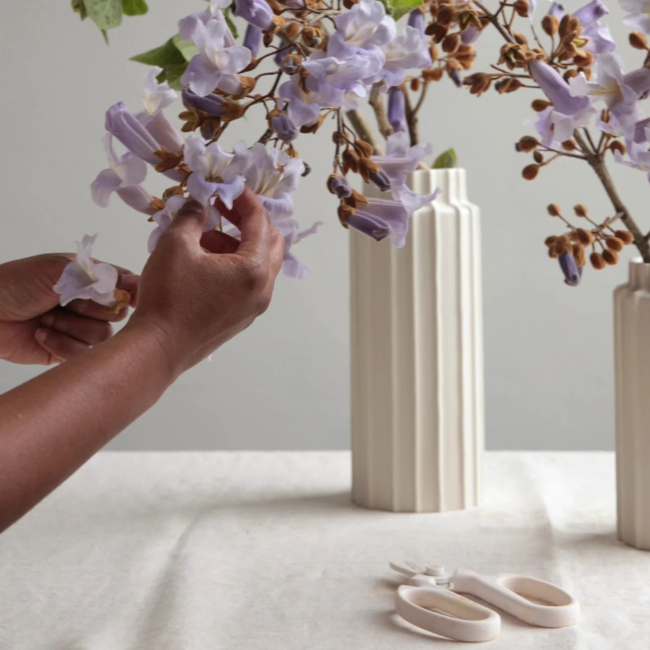Ceramic Ribbed Cylinder Vases