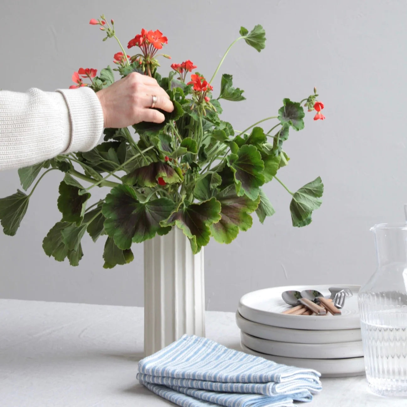 Ceramic Ribbed Cylinder Vases