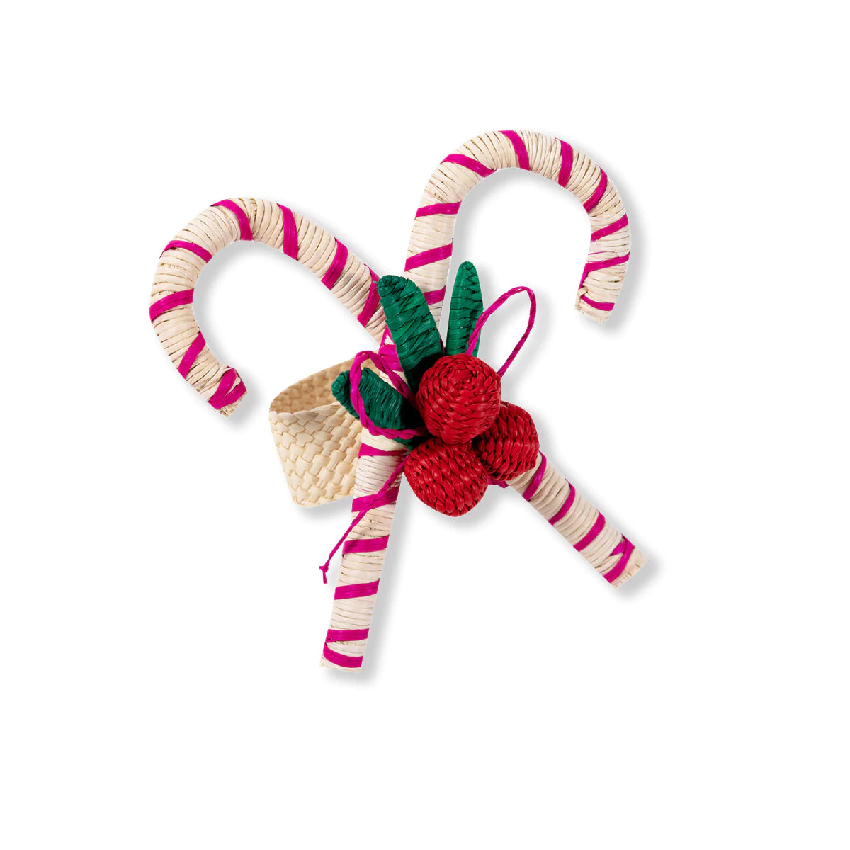 RAFFIA NAPKIN RING - CANDY CANE