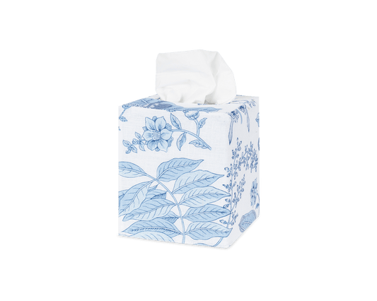 Pomegranate Linen Tissue Box Cover Porcelain Blue