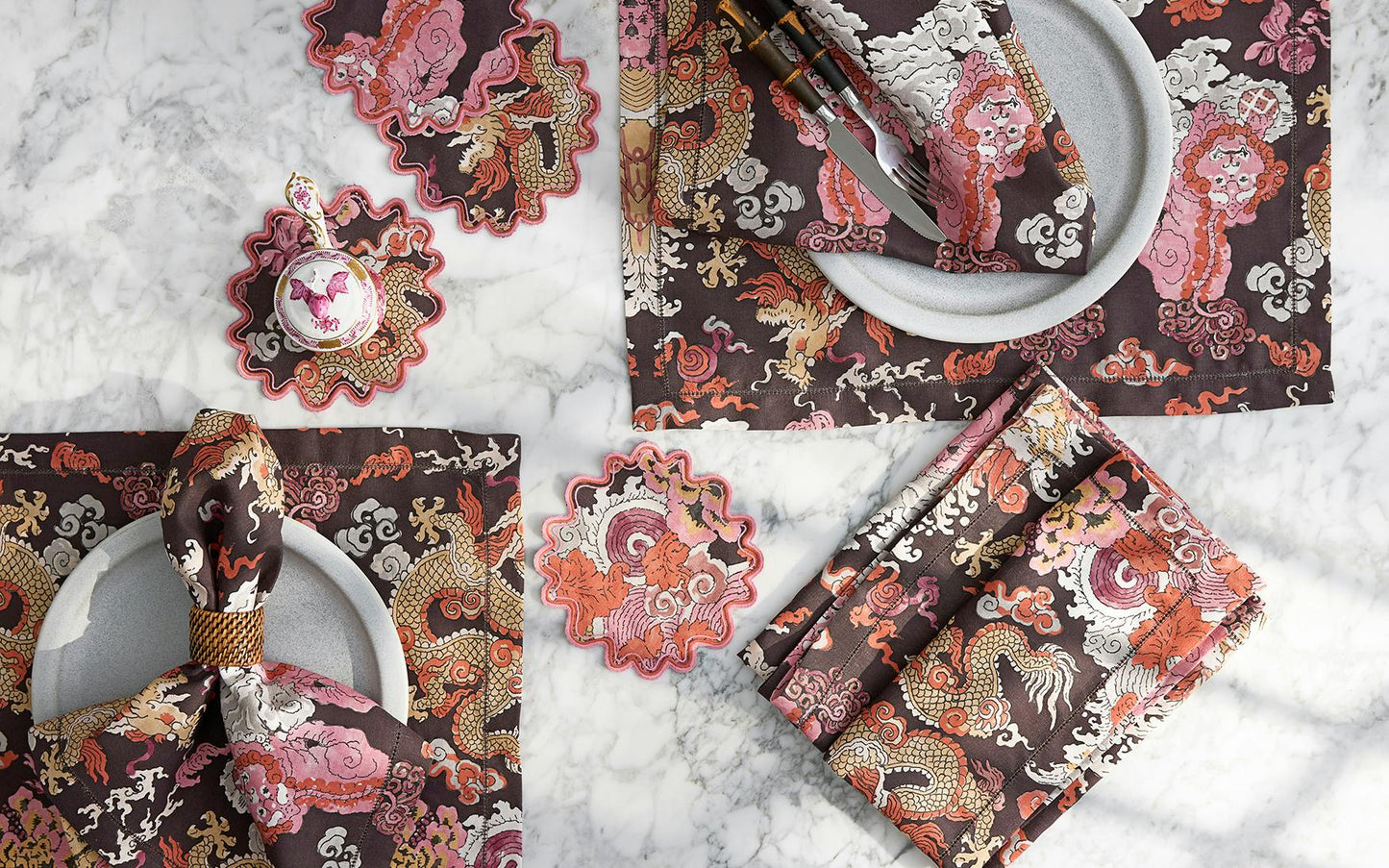 Magic Mountain Tablecloth Choclate Persimmon