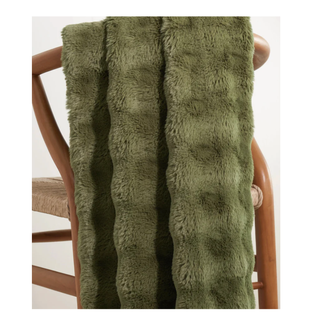 Olive Faux Fur Throw