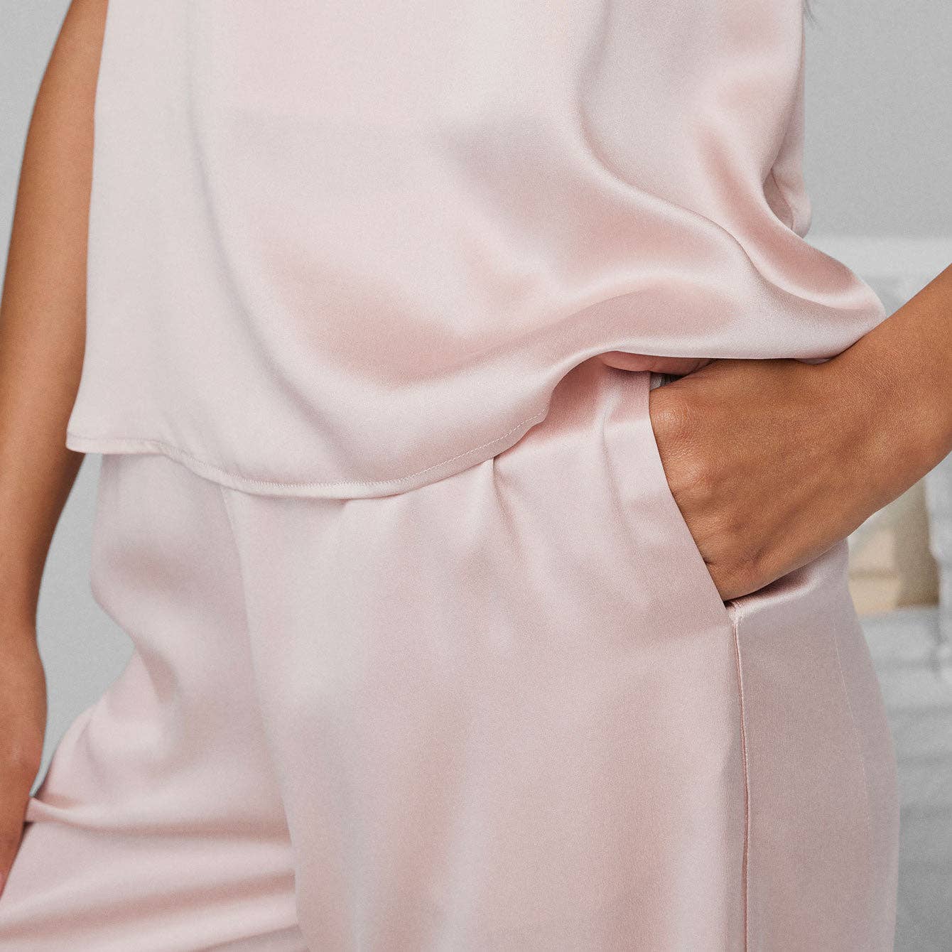 Washable Silk Cami Pant Set: Delicate Pink/Immersed Black / M