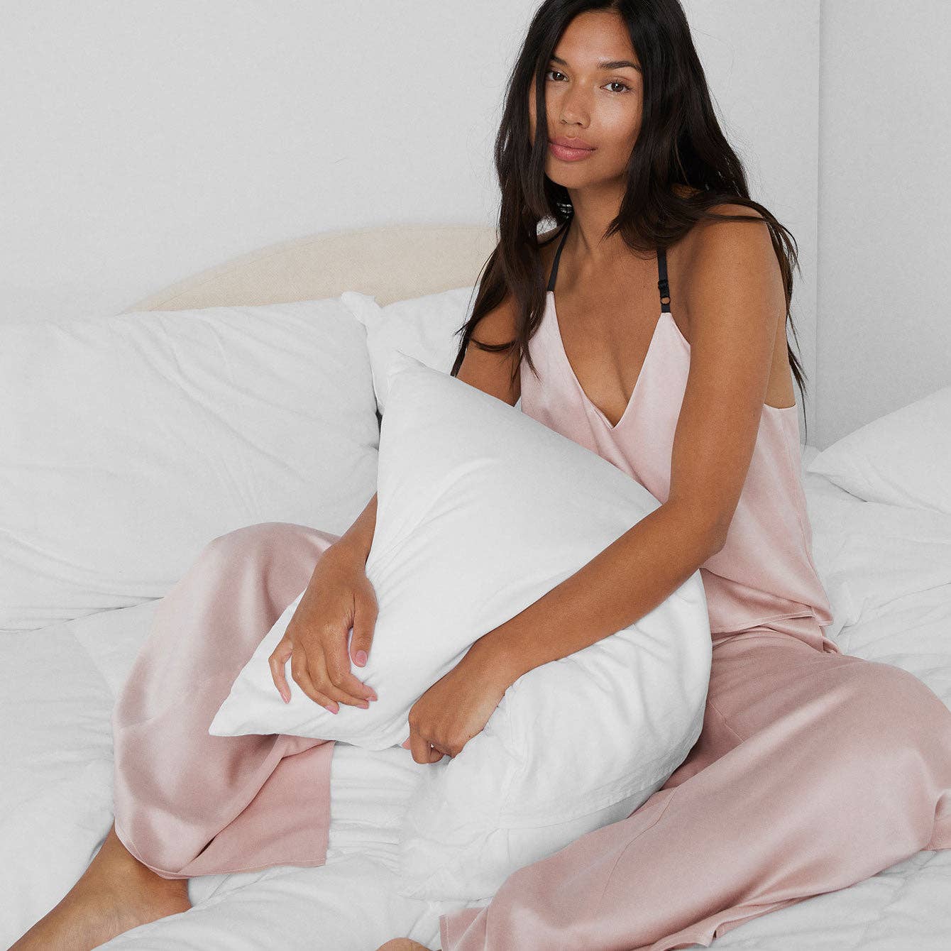 Washable Silk Cami Pant Set: Delicate Pink/Immersed Black / M