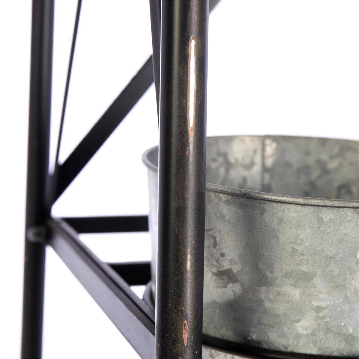 Galvanized Metal 3-Tier Display Stand w/15 Buckets