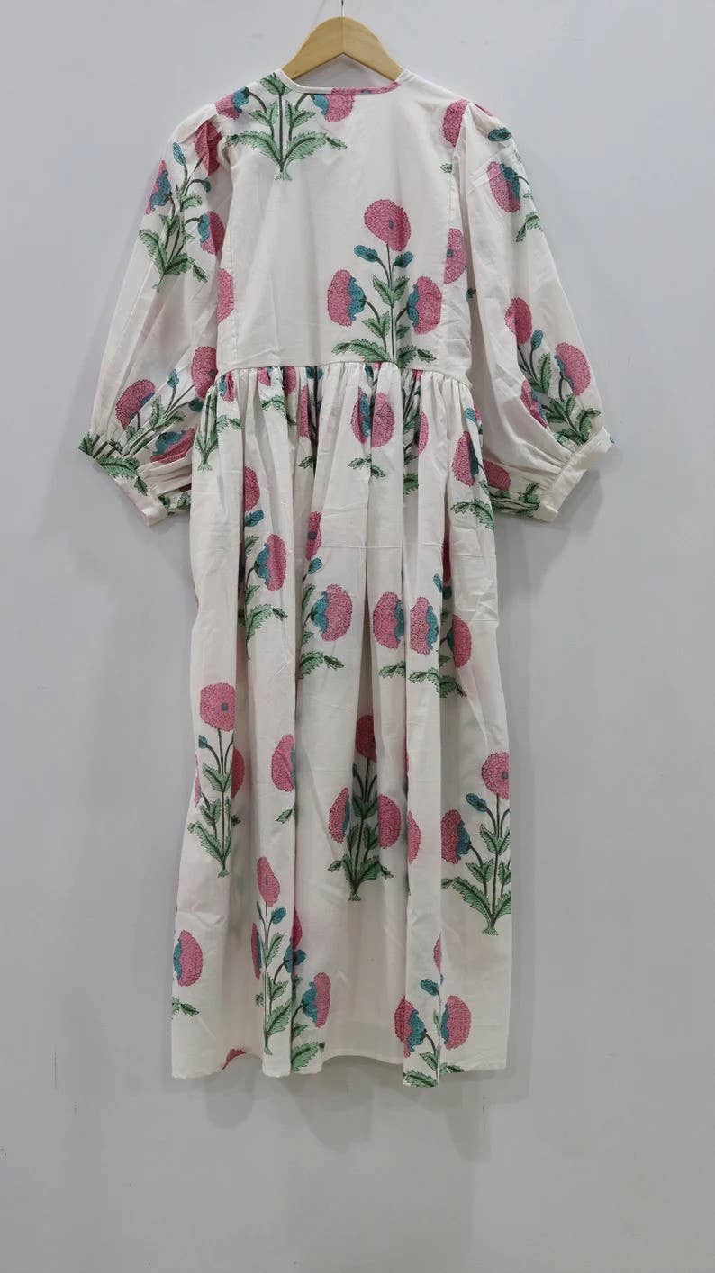 Floral Print Long Dress Deep Neck with String Closer: Mini 87 cm / S