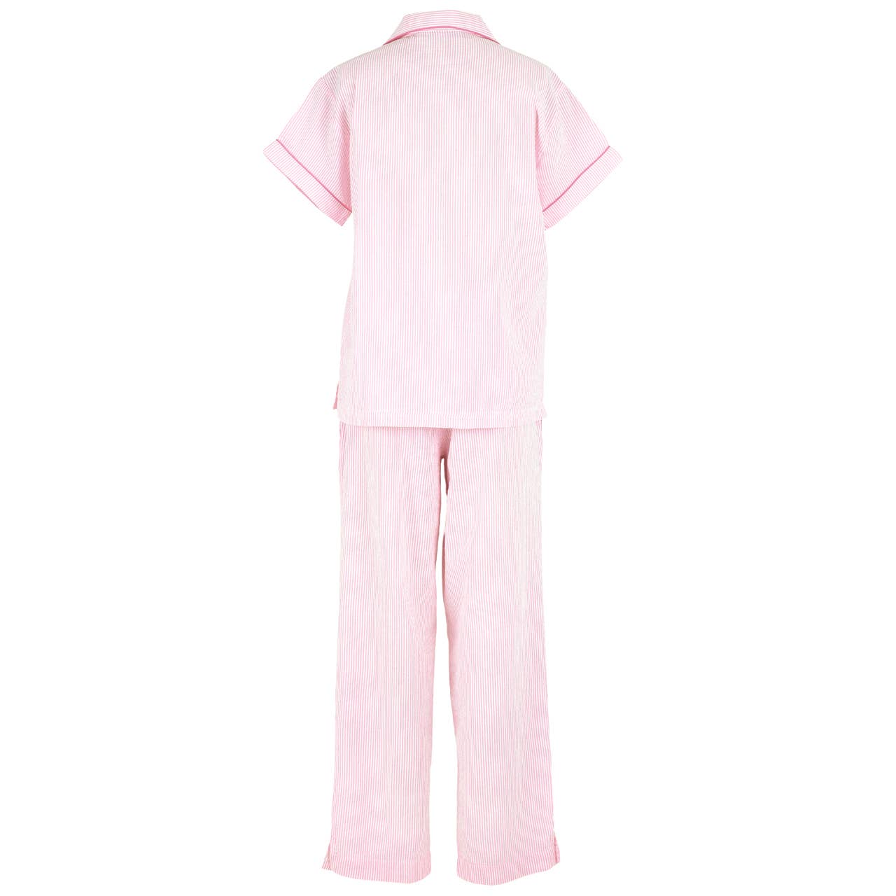 Pink Seersucker-Pink Short Sleeve Long Pant Pajamas