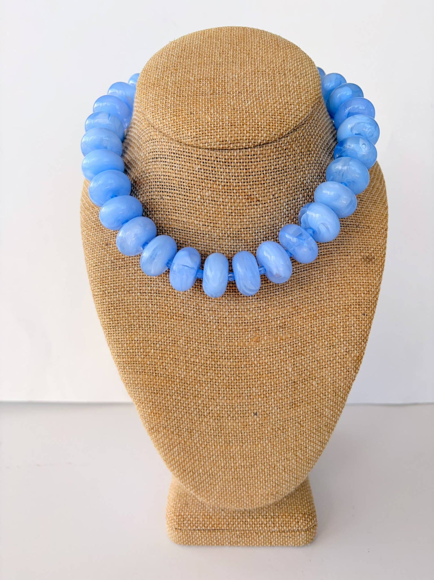 Rory Light Blue Beaded Necklace – Soft Statement Rondelle Necklace (18”)