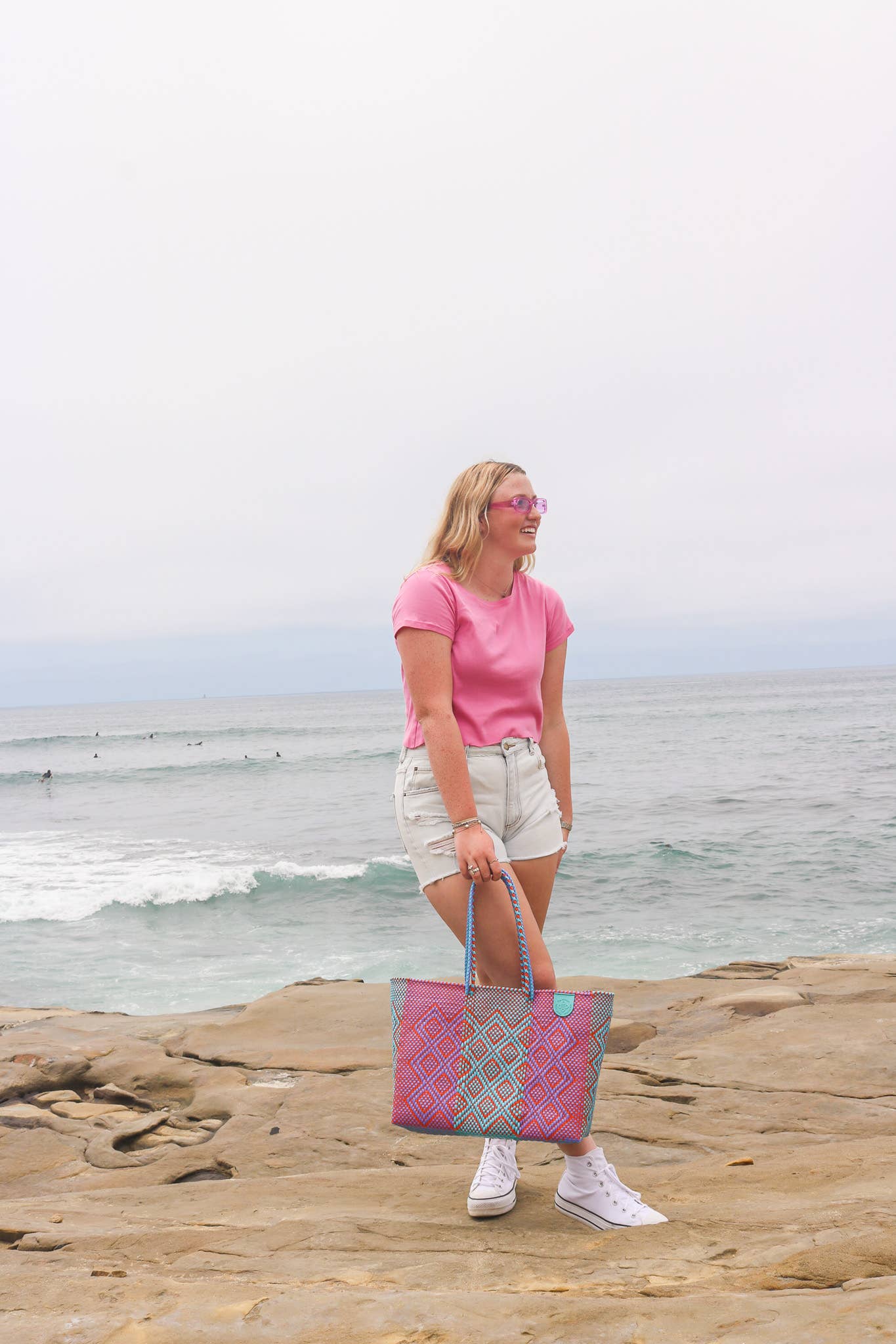 Sunset Woven Plastic Beach Super Tote
