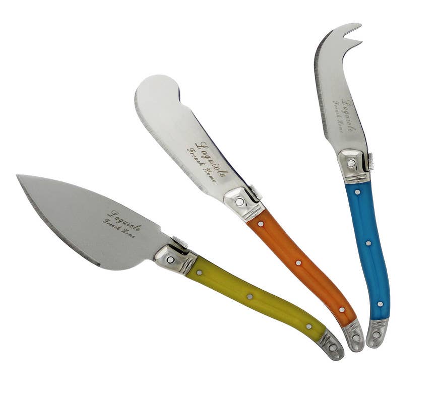 French Home Laguiole 3-Piece Jewel Colored Cheese Knife Set