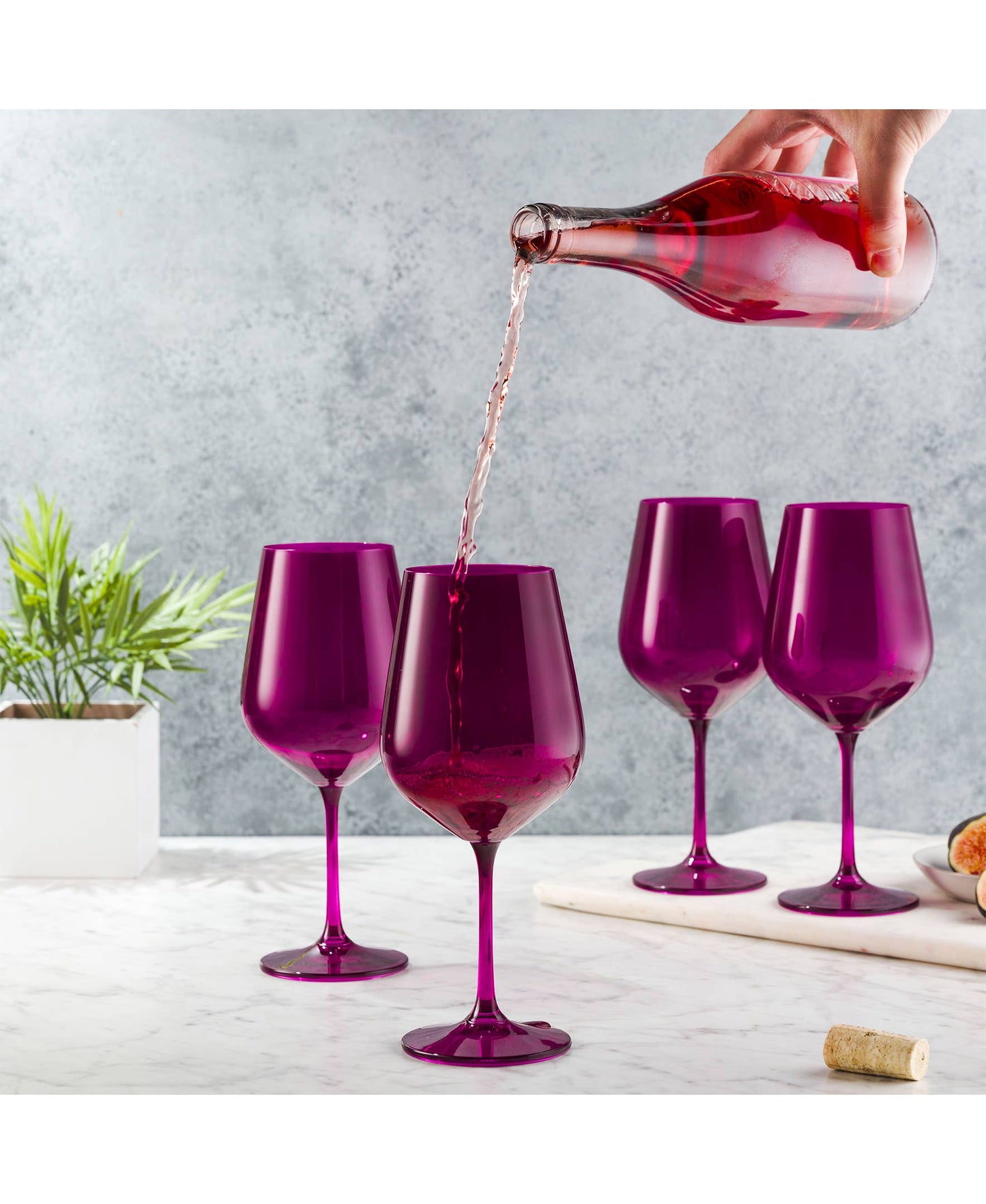 Set of Four Colored Red Wine Glasses - multi color avail: Cobalt