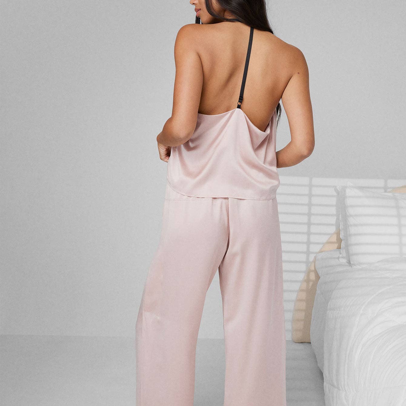 Washable Silk Cami Pant Set: Delicate Pink/Immersed Black / M