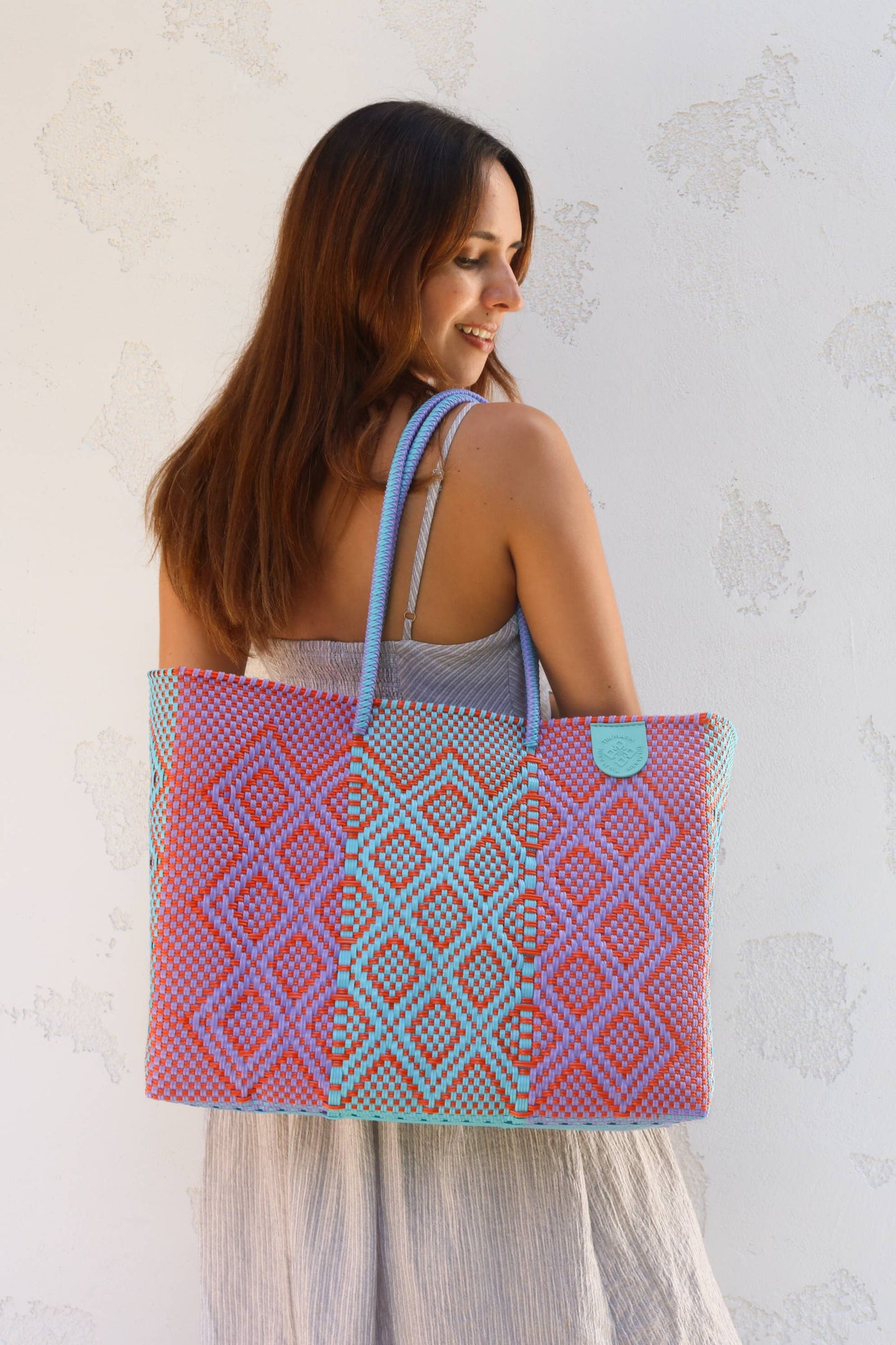 Sunset Woven Plastic Beach Super Tote