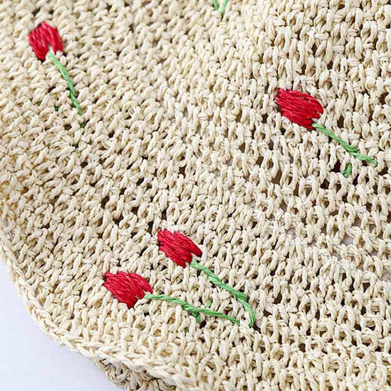 Cute Cherry Crochet Foldable Staw Buckt Hat 8BK6HAT28: Khaki