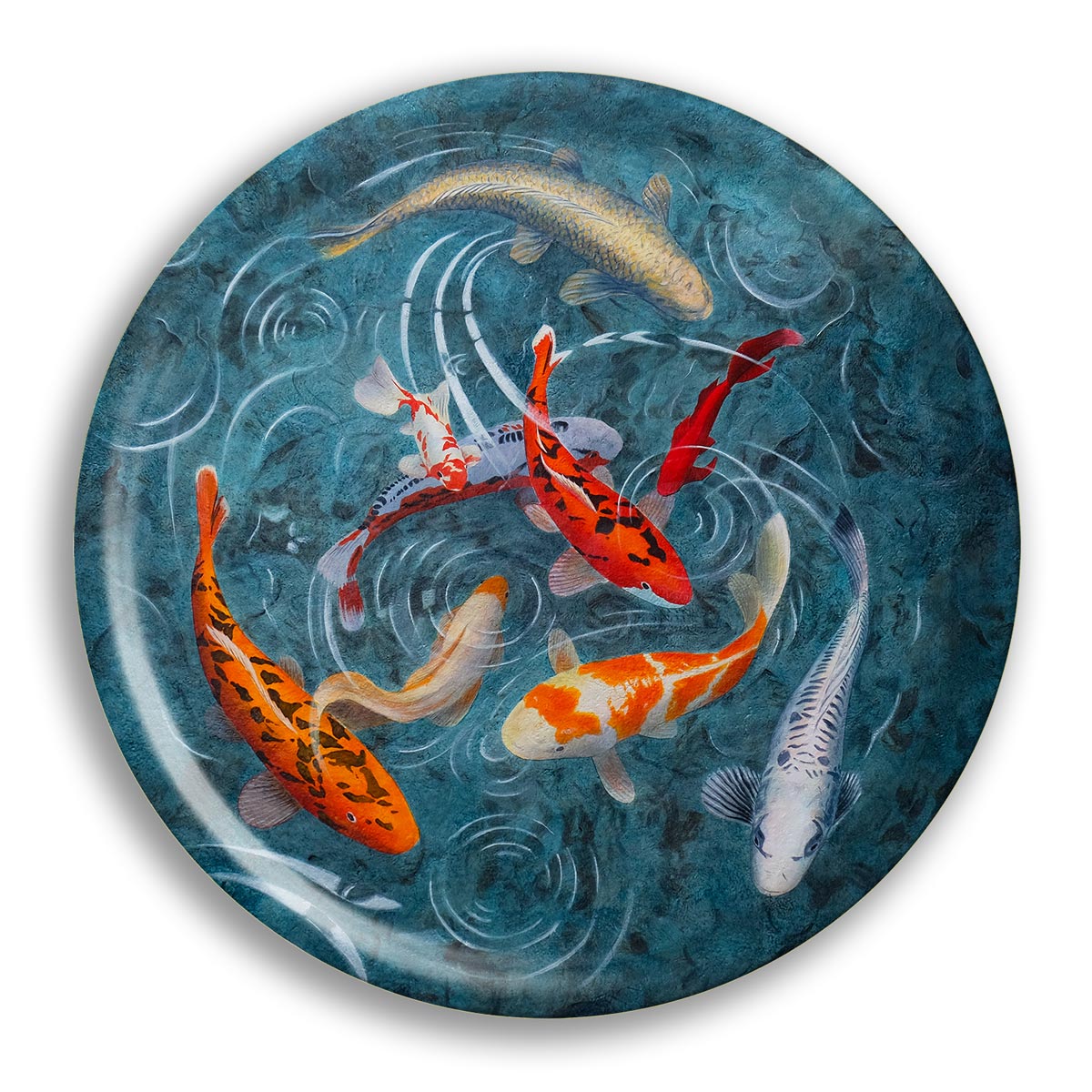 Koi Fish Round Wood Birch Tray