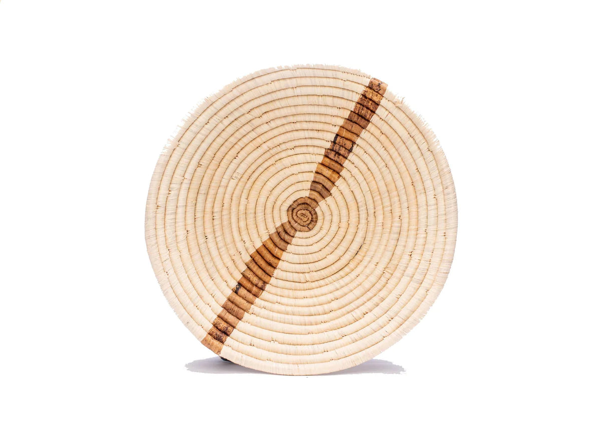 Large Banana Bark Striped Round Basket KAZI