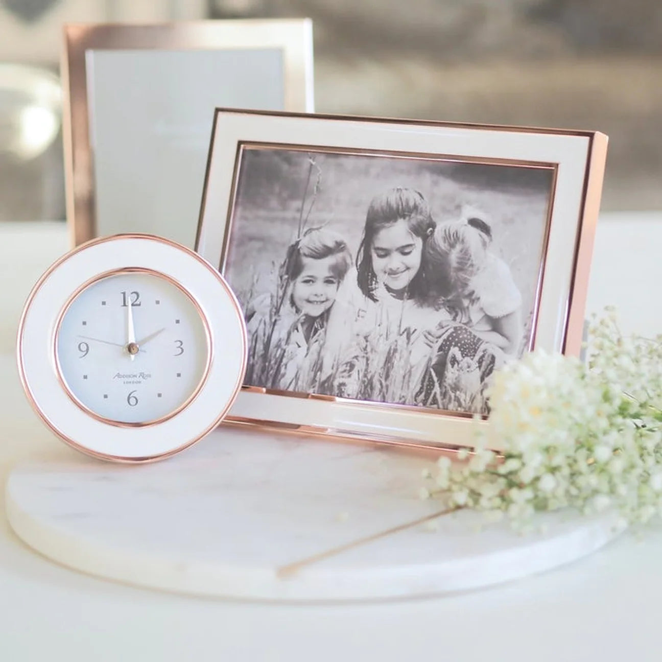Addison Ross Rose Gold White Enamel Clock