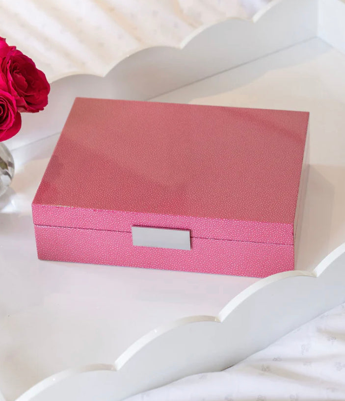 PINK SHAGREEN JEWELRY BOX: gold trim
