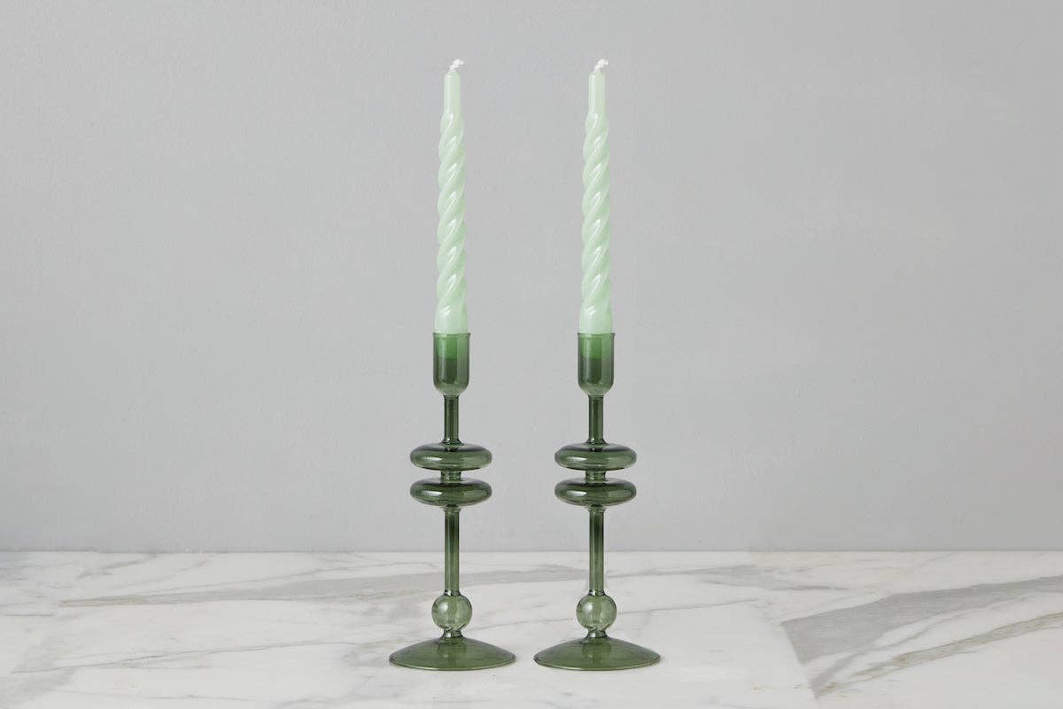 Glass Candlestick Pair, Small, Emerald