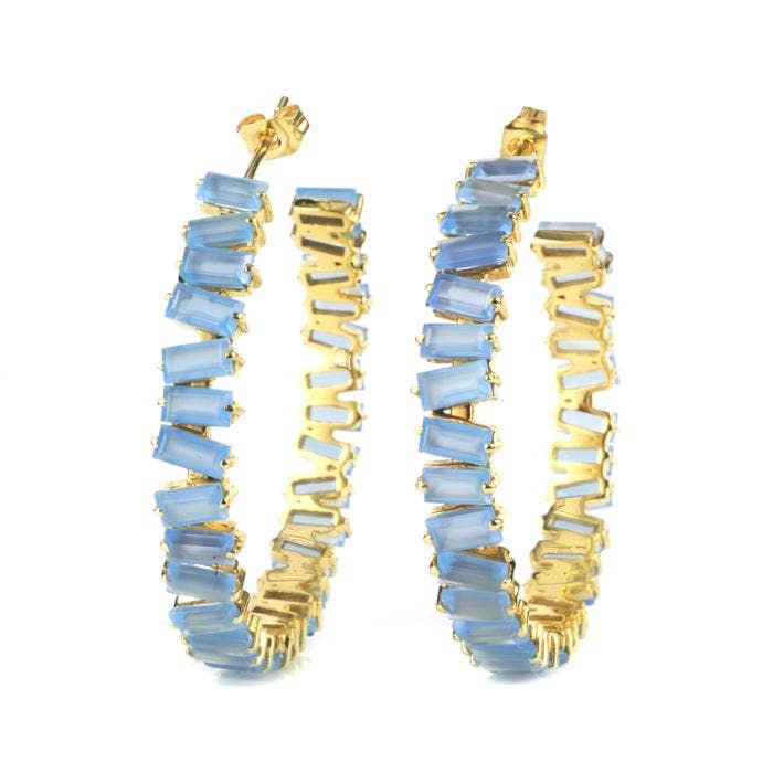 Thea Hoop Medium Earring - (12 Gemstone Options): Blue Chalcedony