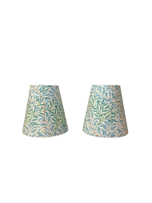 William Morris Mini Willow Bough Cream Fabric Sconce Chandelier Candelabra Lampshade (sold individually): 3x5x5 round clip / White lining