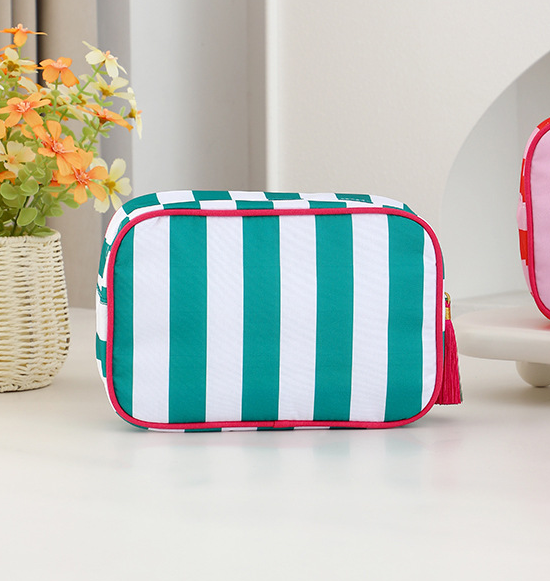 Striped Cosmetic Bag Tassel Zip Makeup Bag: Gpink / M