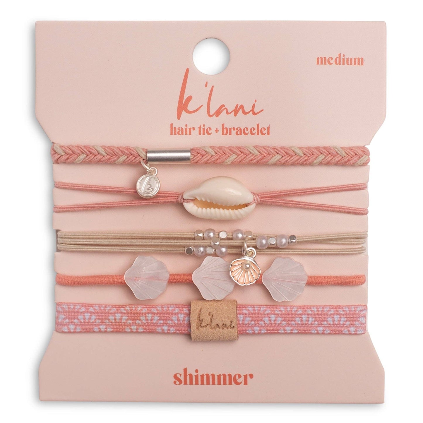 "Shimmer" Coral with Shell Hair Tie Bracelets: Medium