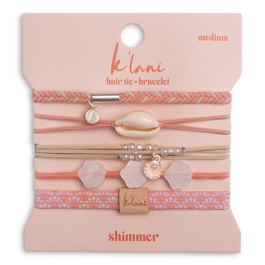 "Shimmer" Coral with Shell Hair Tie Bracelets: Medium