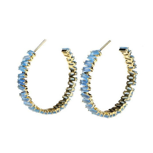 Thea Hoop Medium Earring - (12 Gemstone Options): Blue Chalcedony