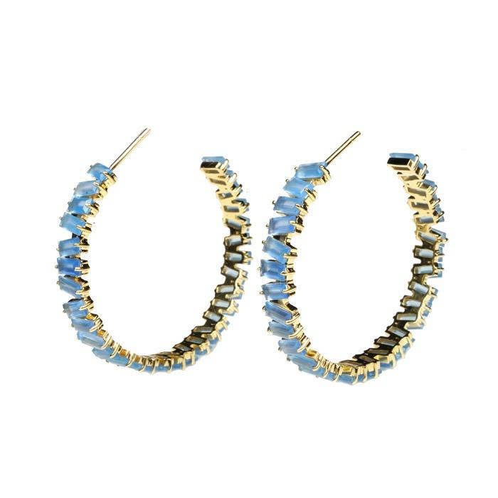 Thea Hoop Medium Earring - (12 Gemstone Options): Rose Quartz