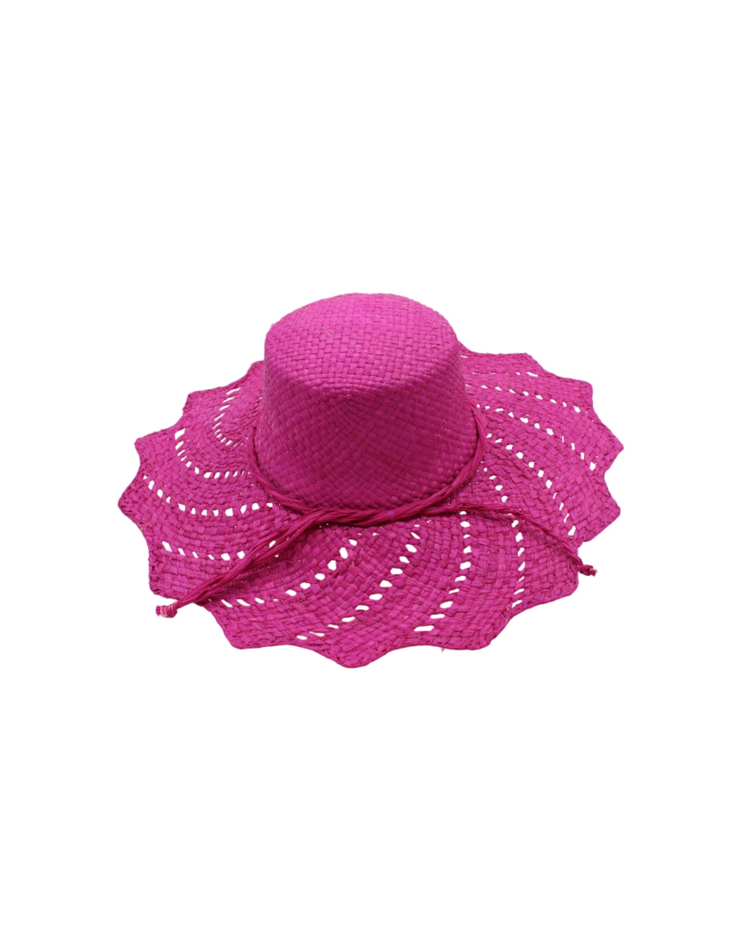 Sara 4.5" Brim Woven Raffia Straw Sun Hats with Zigzag Edge: Fuchsia