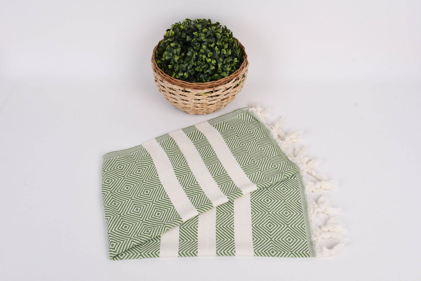 Organic Kitchen Towel, Embroidered Hand Towel, Khaki Green