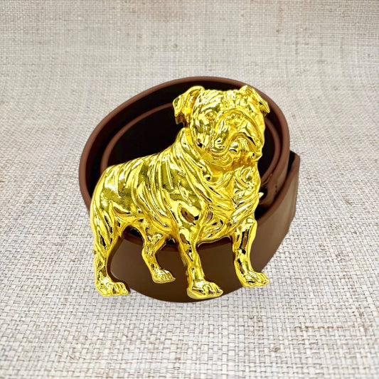 Bulldog Interchangeable Artisan Belt Buckle w/ Gold Finish