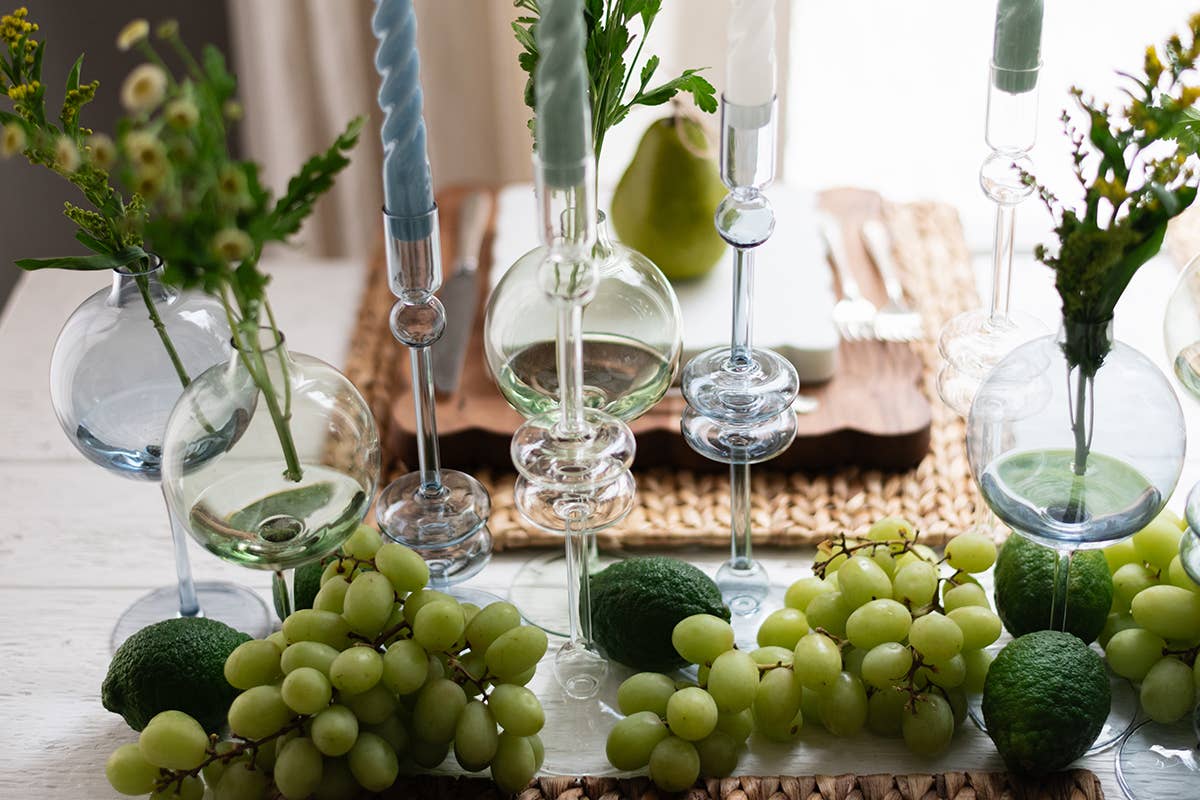 Glass Candlestick Pair, Medium, Clear