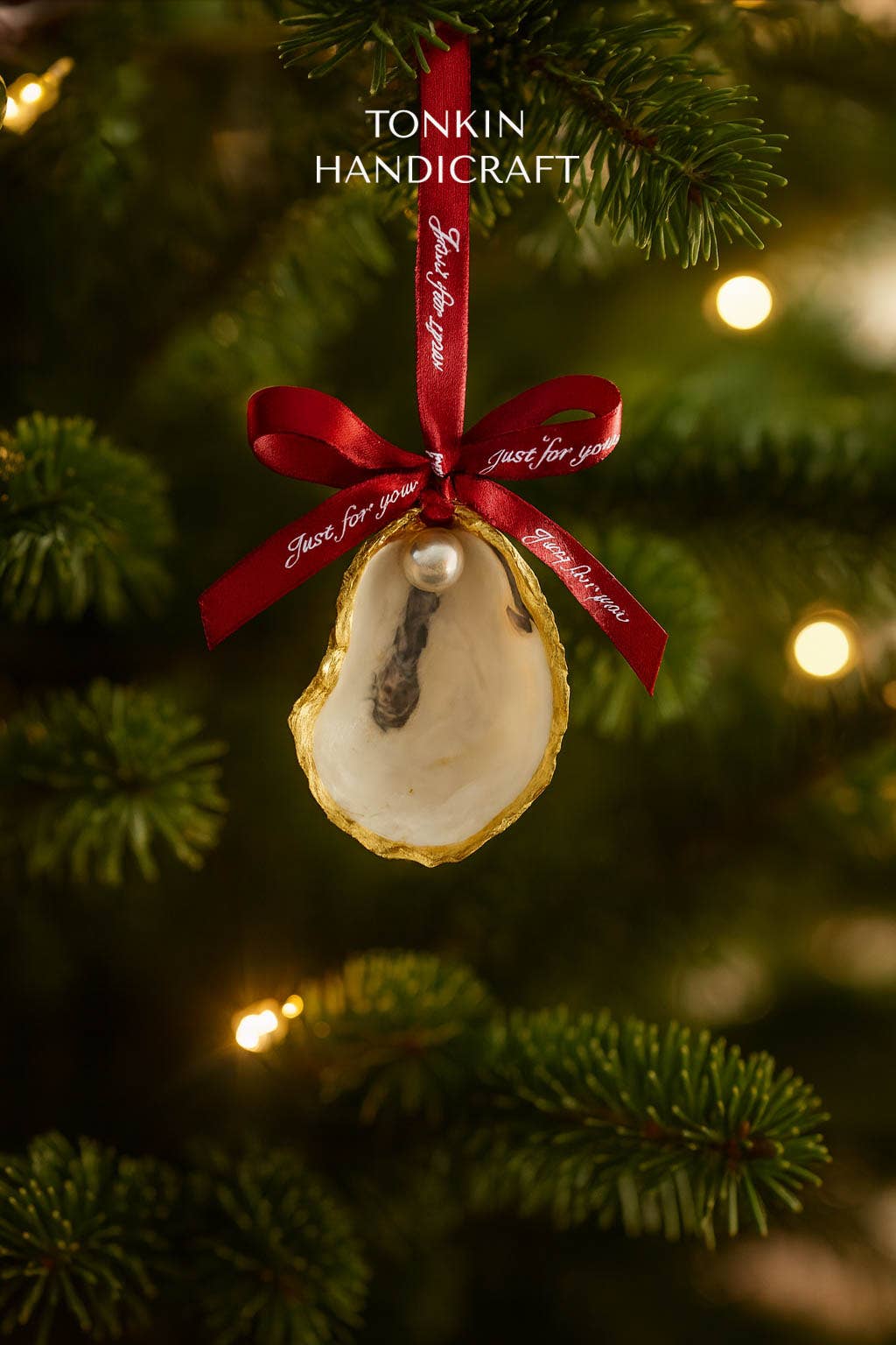 Oyster Shell Christmas Ornament 1: With pearl