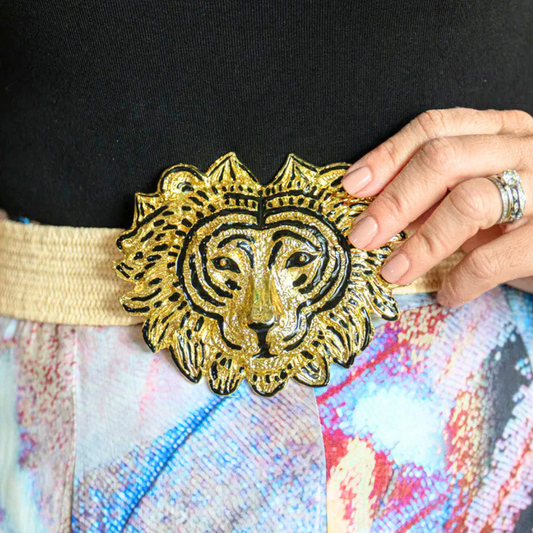 "Liger" Interchangeable Artisan Belt Buckle w/ Gold Finish