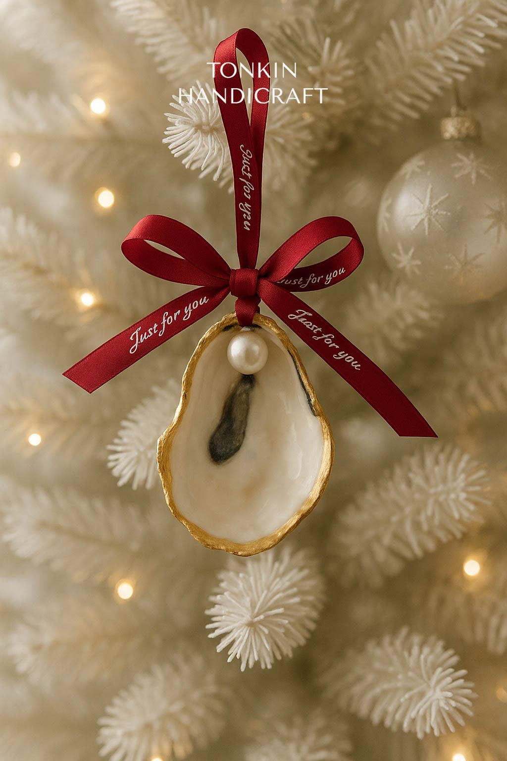 Oyster Shell Christmas Ornament 1: With pearl