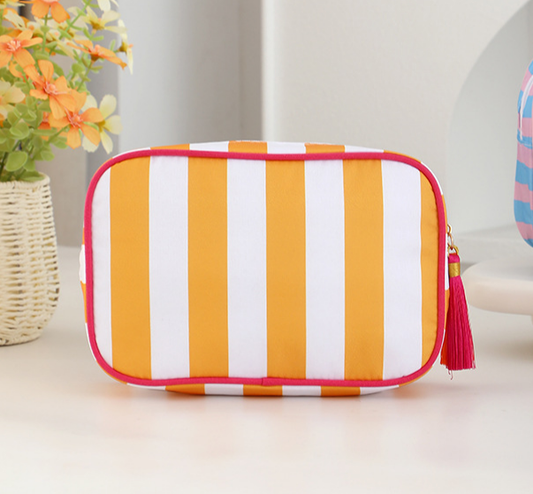 Striped Cosmetic Bag Tassel Zip Makeup Bag: Orange / M
