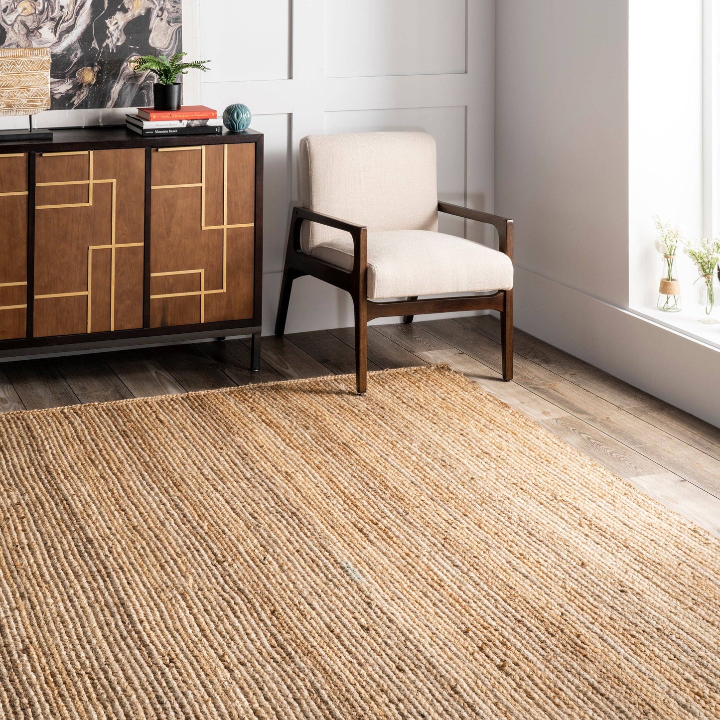 Rigo Hand Woven Farmhouse Jute Area Rug: Natural / Rectangle / 9' X 12'