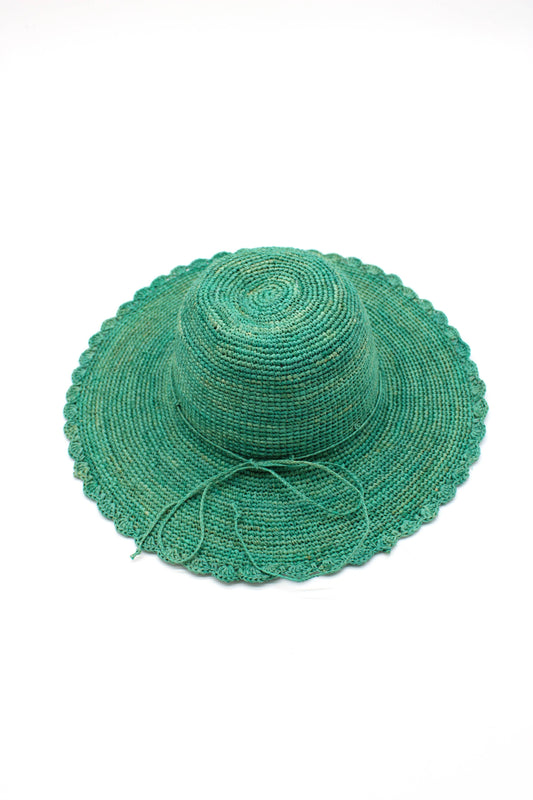 Genevieve 4" Brim Crochet Straw Sun Hat with Lace Weave Edge: Seafoam