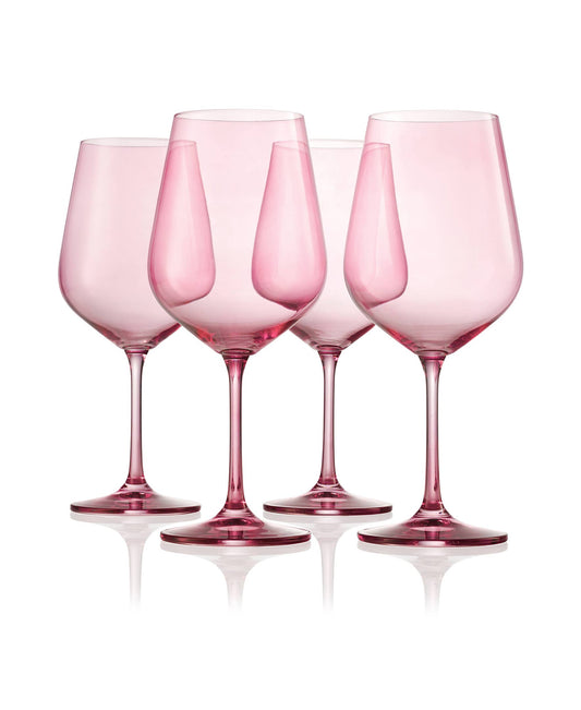 Set of Four Colored Red Wine Glasses - multi color avail: Rose