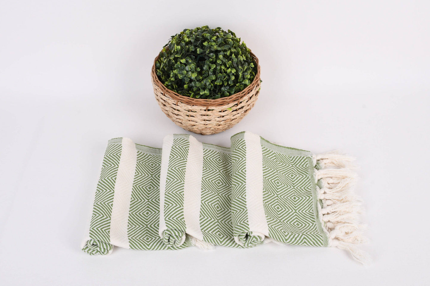 Organic Kitchen Towel, Embroidered Hand Towel, Khaki Green